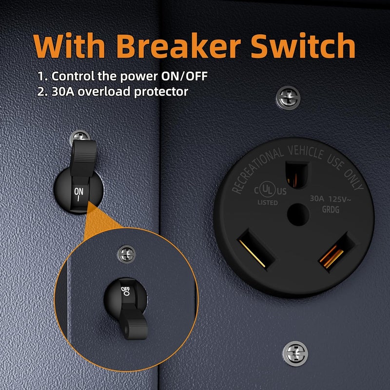 Joinfworld 30 Amp RV Power Outlet Box with Breaker, Weatherproof 125V Nema TT-30R RV Receptacle UL Listed, Lockable Electrical Breaker Box for RV Car Camper Trailer Motorhome - Image 3